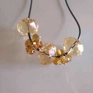 Yellow Crystal Stone Necklace With Black Cord